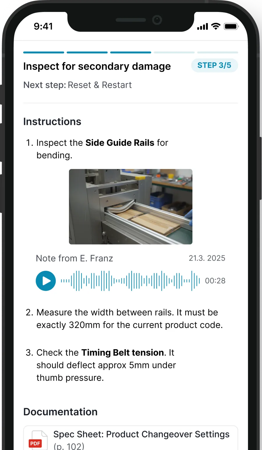 Upstrix repair guidance screen showing step-by-step maintenance instructions